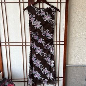 Kay Unger Y2K brown and Purple Midi Dress Sleeveless Crew Neck